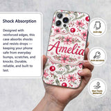 Watercolor Pink Red Berries Pine Leaves Christmas Custom Name Protective Phone Case Mobile Cover Durable Everyday Smartphone Shock Resistant
