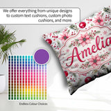 Custom Name Watercolor Pink Red Berries Leaves Christmas Pattern Square Filled Cushion Throw Pillow Sofa Bed Home Decor Zip Washable UK Made