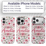 Watercolor Pink Red Berries Pine Leaves Christmas Custom Name Protective Phone Case Mobile Cover Durable Everyday Smartphone Shock Resistant