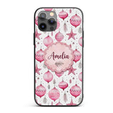 Elegant Pink Christmas Baubles Stars Hanging Custom Name Protective Phone Case Mobile Cover Durable Everyday Smartphone Shock Resistant