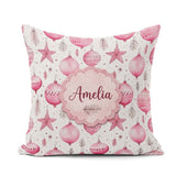 Custom Name Elegant Pink Christmas Baubles Stars Hanging Pattern Square Filled Cushion Throw Pillow Sofa Bed Home Decor Zip Washable UK Made
