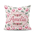 Custom Name Watercolor Pink Baubles Pine Branches Berry Seamless Square Filled Cushion Throw Pillow Sofa Bed Home Decor Zip Washable UK Made