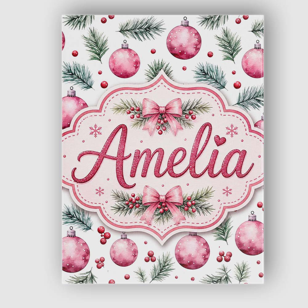 Personalised Name Watercolor Pink Baubles Custom  Unique Gift Idea Elegant Feature Canvas Wall Art Print Decor Picture Ready to Hang