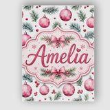 Personalised Name Watercolor Pink Baubles Custom  Unique Gift Idea Elegant Feature Canvas Wall Art Print Decor Picture Ready to Hang