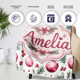 Watercolor Pink Baubles Pine Branches Berry Christmas Seamless  Personalised Custom Name Super Soft Fleece Blanket Bed Sofa Throw