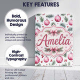 Personalised Name Watercolor Pink Baubles Custom  Unique Gift Idea Elegant Feature Canvas Wall Art Print Decor Picture Ready to Hang