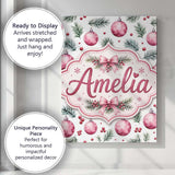 Personalised Name Watercolor Pink Baubles Custom  Unique Gift Idea Elegant Feature Canvas Wall Art Print Decor Picture Ready to Hang