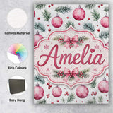 Personalised Name Watercolor Pink Baubles Custom  Unique Gift Idea Elegant Feature Canvas Wall Art Print Decor Picture Ready to Hang