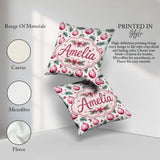 Custom Name Watercolor Pink Baubles Pine Branches Berry Seamless Square Filled Cushion Throw Pillow Sofa Bed Home Decor Zip Washable UK Made