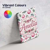 Personalised Name Watercolor Pink Baubles Custom  Unique Gift Idea Elegant Feature Canvas Wall Art Print Decor Picture Ready to Hang