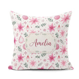 Custom Name Soft Pink Floral Christmas Elements Seamless Pattern Square Filled Cushion Throw Pillow Sofa Bed Home Decor Zip Washable UK Made