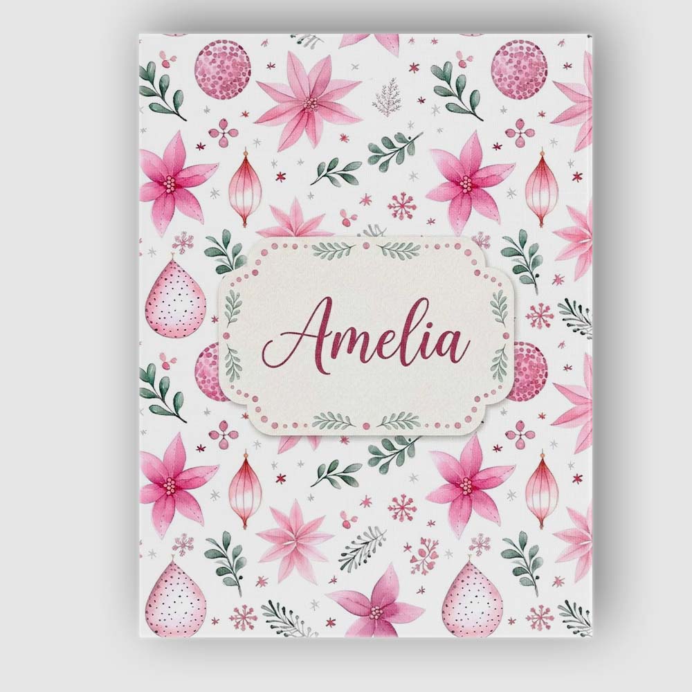 Personalised Name Soft Pink Floral Christmas Custom Bespoke  Contemporary Display Canvas Wall Art Print Decor Picture Ready to Hang