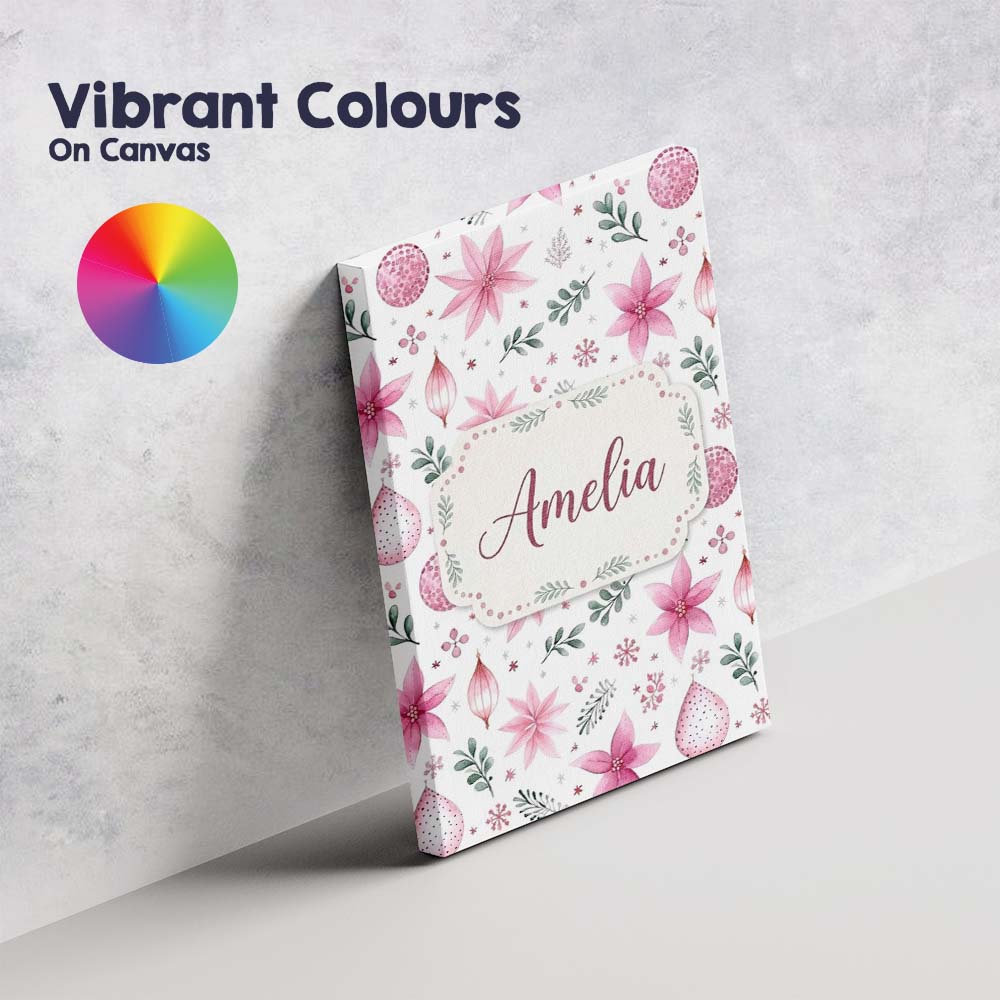 Personalised Name Soft Pink Floral Christmas Custom Bespoke  Contemporary Display Canvas Wall Art Print Decor Picture Ready to Hang