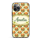 Watercolor Fresh Burger Seamless Pattern White Custom Name Protective Phone Case Mobile Cover Durable Everyday Smartphone Shock Resistant