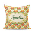 Custom Name Watercolor Fresh Burger Seamless Pattern White Food Square Filled Cushion Throw Pillow Sofa Bed Home Decor Zip Washable UK Made