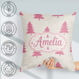 Custom Name Minimal Pink Christmas Trees Seamless Pattern Lovely Square Filled Cushion Throw Pillow Sofa Bed Home Decor Zip Washable UK Made