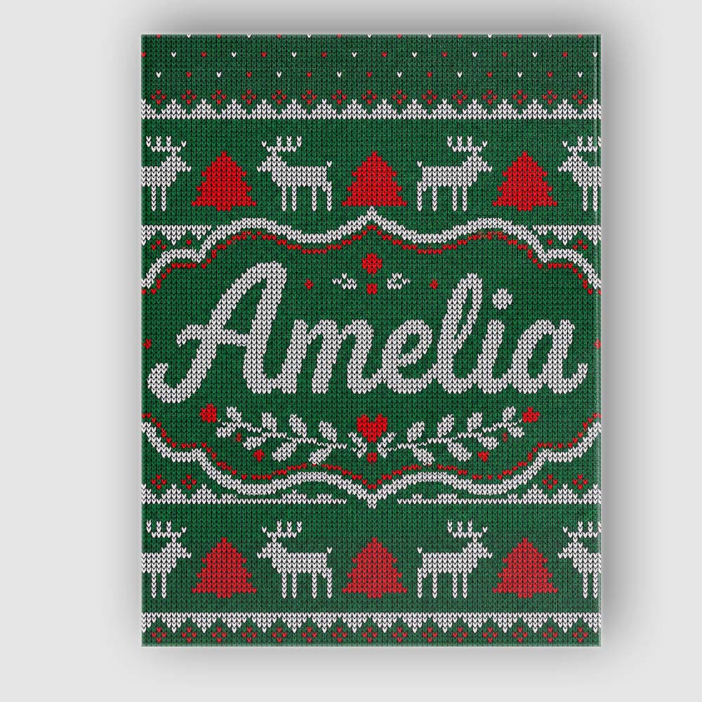Personalised Name Green Knitted Christmas Custom  Unique Gift Idea Elegant Feature Canvas Wall Art Print Decor Picture Ready to Hang