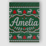 Personalised Name Green Knitted Christmas Custom  Unique Gift Idea Elegant Feature Canvas Wall Art Print Decor Picture Ready to Hang