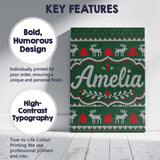 Personalised Name Green Knitted Christmas Custom  Unique Gift Idea Elegant Feature Canvas Wall Art Print Decor Picture Ready to Hang