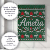 Personalised Name Green Knitted Christmas Custom  Unique Gift Idea Elegant Feature Canvas Wall Art Print Decor Picture Ready to Hang