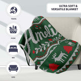 Green Knitted Christmas Reindeer Fair Isle Seamless Pattern Lovely  Personalised Custom Name Super Soft Fleece Blanket Bed Sofa Throw