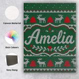 Personalised Name Green Knitted Christmas Custom  Unique Gift Idea Elegant Feature Canvas Wall Art Print Decor Picture Ready to Hang