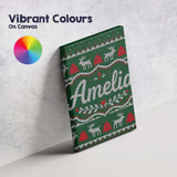 Personalised Name Green Knitted Christmas Custom  Unique Gift Idea Elegant Feature Canvas Wall Art Print Decor Picture Ready to Hang