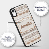 Neutral Beige Knitted Nordic Winter Fair Isle Custom Name Protective Phone Case Mobile Cover Durable Everyday Smartphone Shock Resistant
