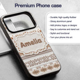 Neutral Beige Knitted Nordic Winter Fair Isle Custom Name Protective Phone Case Mobile Cover Durable Everyday Smartphone Shock Resistant