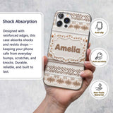 Neutral Beige Knitted Nordic Winter Fair Isle Custom Name Protective Phone Case Mobile Cover Durable Everyday Smartphone Shock Resistant