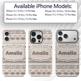 Neutral Beige Knitted Nordic Winter Fair Isle Custom Name Protective Phone Case Mobile Cover Durable Everyday Smartphone Shock Resistant