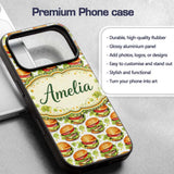 Watercolor Fresh Burger Seamless Pattern White Custom Name Protective Phone Case Mobile Cover Durable Everyday Smartphone Shock Resistant