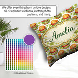 Custom Name Watercolor Fresh Burger Seamless Pattern White Food Square Filled Cushion Throw Pillow Sofa Bed Home Decor Zip Washable UK Made