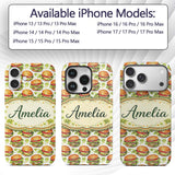 Watercolor Fresh Burger Seamless Pattern White Custom Name Protective Phone Case Mobile Cover Durable Everyday Smartphone Shock Resistant