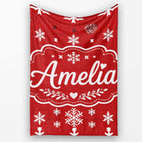 Red White Christmas Tree Snowflake Knit Seamless Pattern Lovely  Personalised Custom Name Super Soft Fleece Blanket Bed Sofa Throw