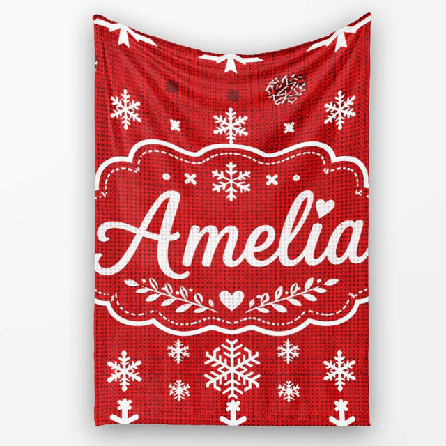 Red White Christmas Tree Snowflake Knit Seamless Pattern Lovely  Personalised Custom Name Super Soft Fleece Blanket Bed Sofa Throw