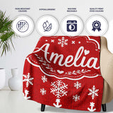 Red White Christmas Tree Snowflake Knit Seamless Pattern Lovely  Personalised Custom Name Super Soft Fleece Blanket Bed Sofa Throw