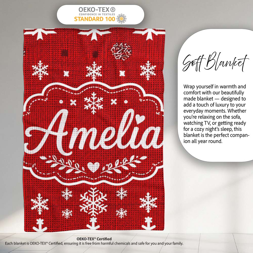 Red White Christmas Tree Snowflake Knit Seamless Pattern Lovely  Personalised Custom Name Super Soft Fleece Blanket Bed Sofa Throw