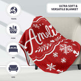 Red White Christmas Tree Snowflake Knit Seamless Pattern Lovely  Personalised Custom Name Super Soft Fleece Blanket Bed Sofa Throw