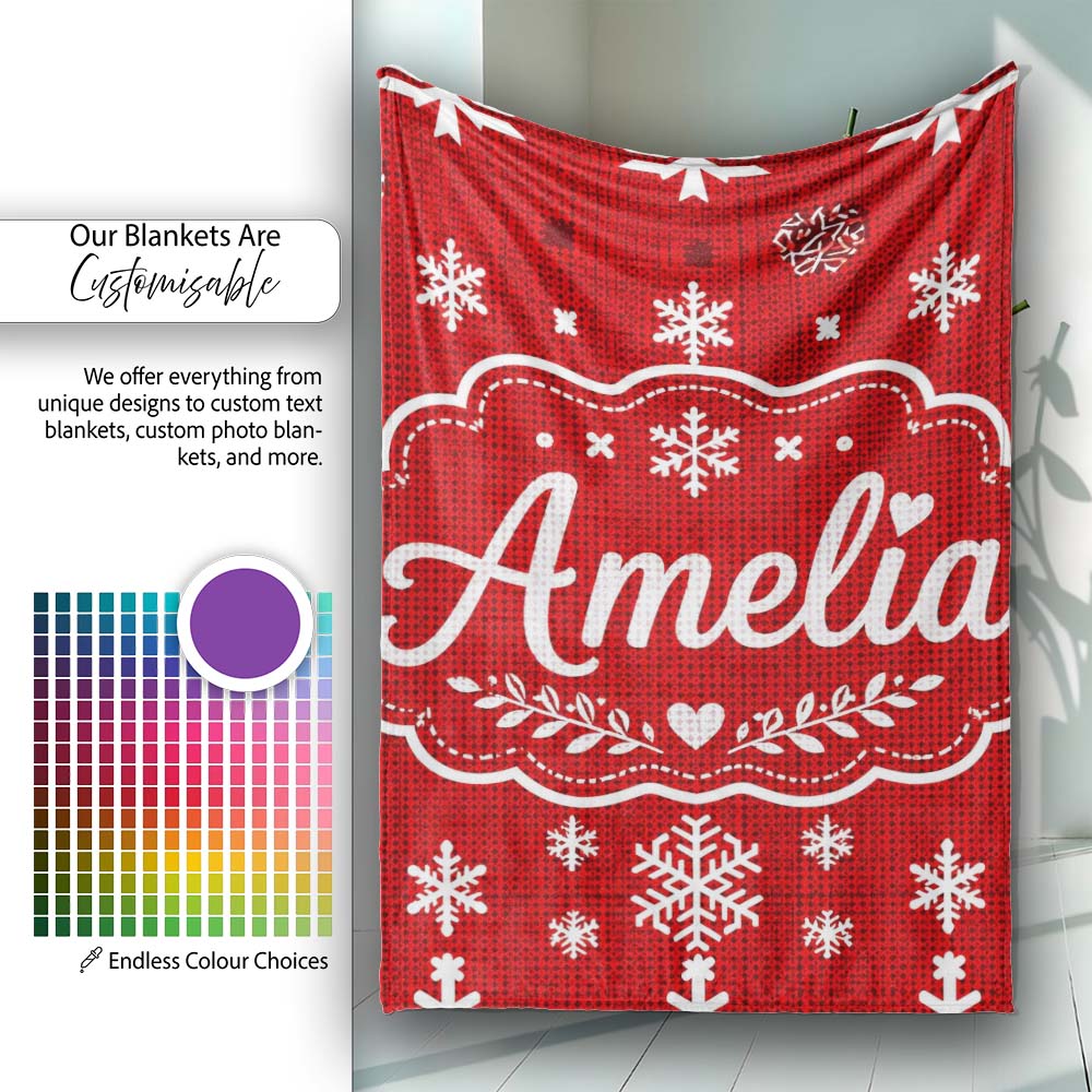 Red White Christmas Tree Snowflake Knit Seamless Pattern Lovely  Personalised Custom Name Super Soft Fleece Blanket Bed Sofa Throw