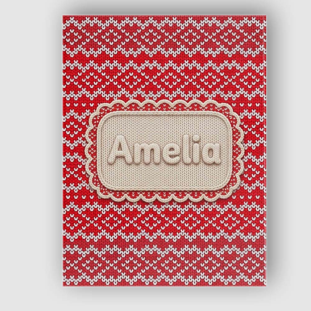 Personalised Name Classic Red Nordic Knit Custom  Unique Gift Idea Elegant Feature Canvas Wall Art Print Decor Picture Ready to Hang