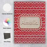 Personalised Name Classic Red Nordic Knit Custom  Unique Gift Idea Elegant Feature Canvas Wall Art Print Decor Picture Ready to Hang