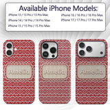 Classic Red Nordic Knit Heart Fair Isle Seamless Custom Name Protective Phone Case Mobile Cover Durable Everyday Smartphone Shock Resistant