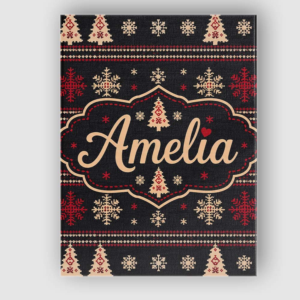 Personalised Name Black Red Nordic Christmas Custom Bespoke  Contemporary Display Canvas Wall Art Print Decor Picture Ready to Hang