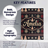Personalised Name Black Red Nordic Christmas Custom Bespoke  Contemporary Display Canvas Wall Art Print Decor Picture Ready to Hang