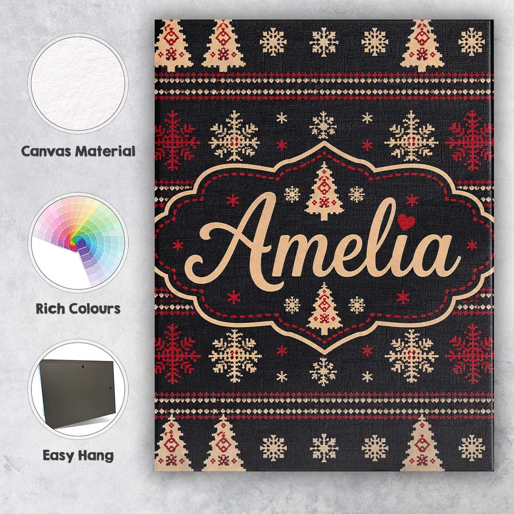 Personalised Name Black Red Nordic Christmas Custom Bespoke  Contemporary Display Canvas Wall Art Print Decor Picture Ready to Hang