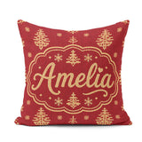 Custom Name Festive Gold Christmas Tree Snowflake Knit Seamless Square Filled Cushion Throw Pillow Sofa Bed Home Decor Zip Washable UK Made