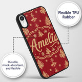 Festive Red Gold Christmas Tree Snowflake Knit Custom Name Protective Phone Case Mobile Cover Durable Everyday Smartphone Shock Resistant