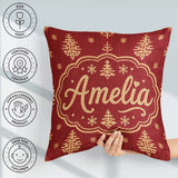Custom Name Festive Gold Christmas Tree Snowflake Knit Seamless Square Filled Cushion Throw Pillow Sofa Bed Home Decor Zip Washable UK Made