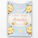 Cute Bee Flower Cartoon Animal Pattern Stylish Everyday  Lovely  Personalised Custom Name Super Soft Fleece Blanket Bed Sofa Throw